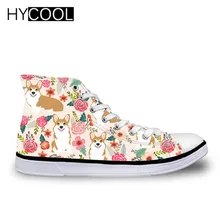HYCOOL Детские кроссовки с милым рисунком корги; детская обувь для девочек и мальчиков; высокие парусиновые кроссовки для бега;