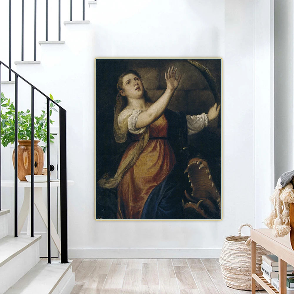 

Citon Tiziano Vecellio《Saint Margaret》Canvas Oil Painting Artwork Poster Picture Wall Decor Home Interior Living Room Decoration