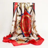 Handkerchiefs Hair Silk Scarf 90*90cm Print Satin Big Square Silk Scarves Shawls for Women Luxury Brand Designer Hijab Headband 3
