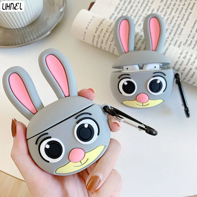 

3D Rabbit Judy Head Silicon Case for Airpods2 Bluetooth Wireless Earphone Case Charging Box Cartoon Cover Bags for Airpods 1 2