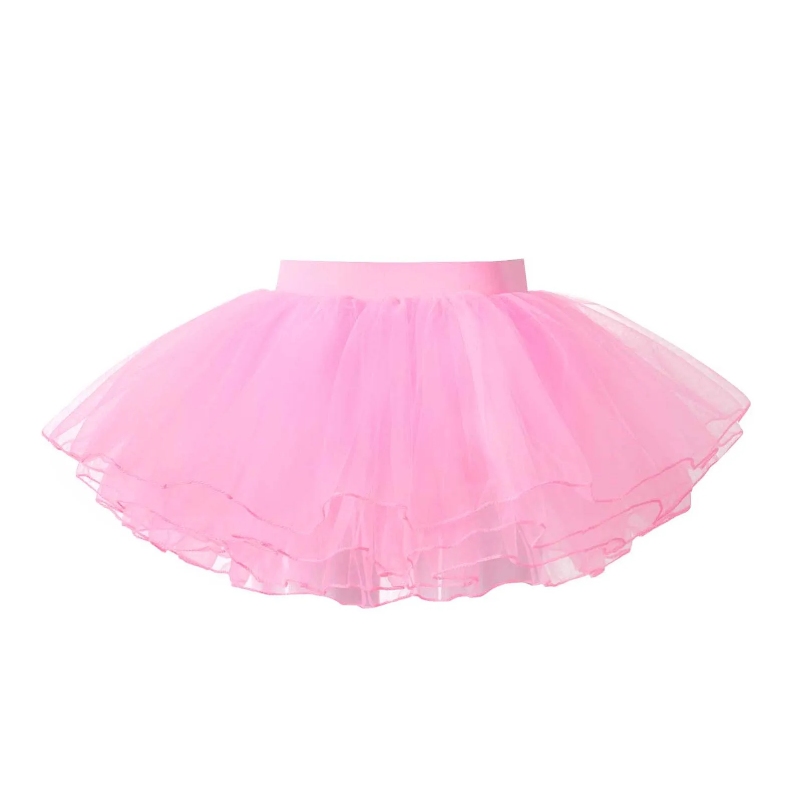 

Little Girls Elastic Waistband Ballet Tutu Mesh Skirt Dancewear Performance Costume Kids Solid Color Four Layer Dance Skirt