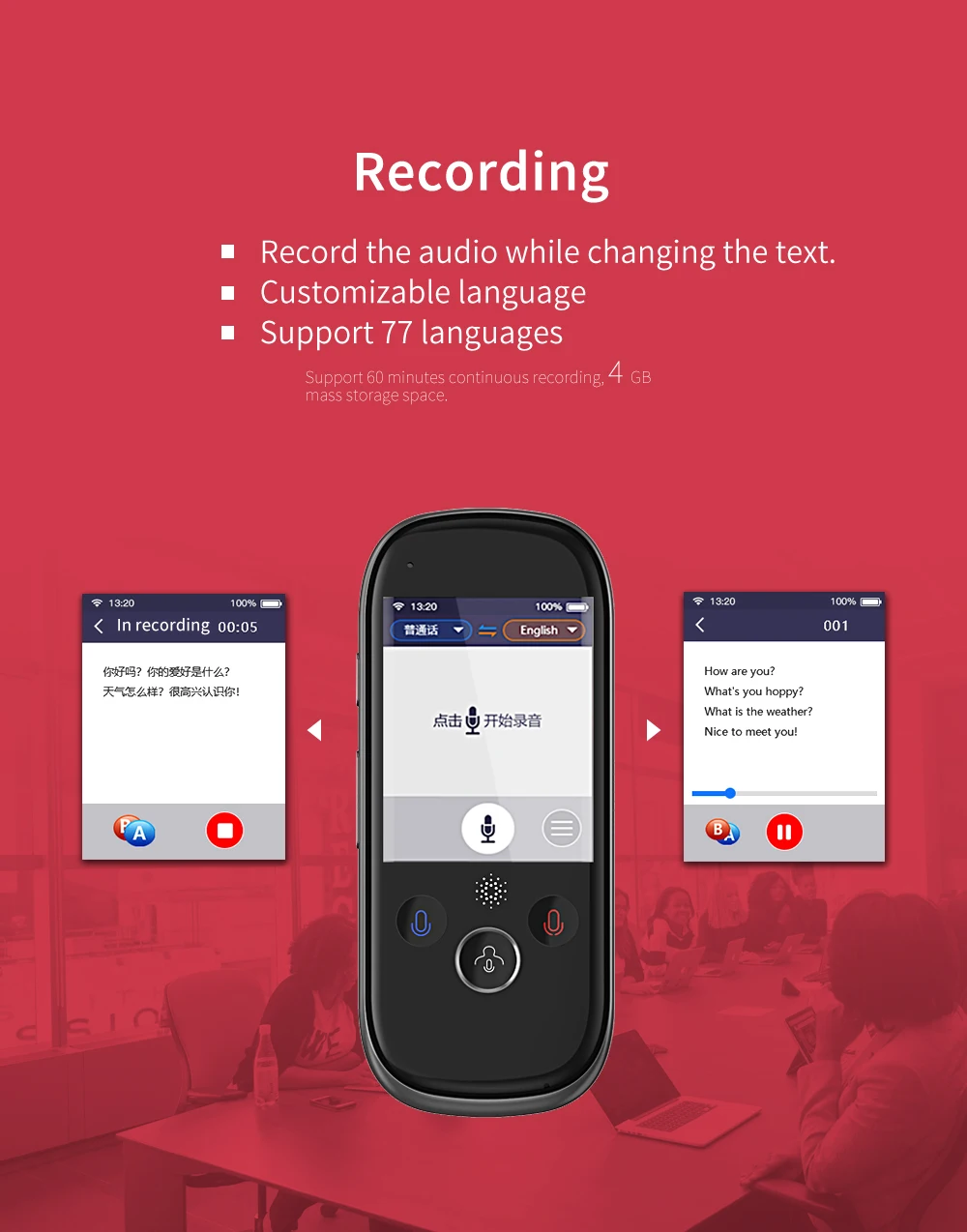 K1 Pro Smart Voice Translator поддержка фото Voice Off Line перевод 77 языков Wi-Fi точка доступа переводчик в режиме реального времени