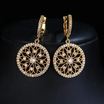 

UILZ Brand Elegance Tradition AAA Cubic Zircon Gold Color Hoop Earrings for Women Wedding Birthday Jewelry Gift UE4008