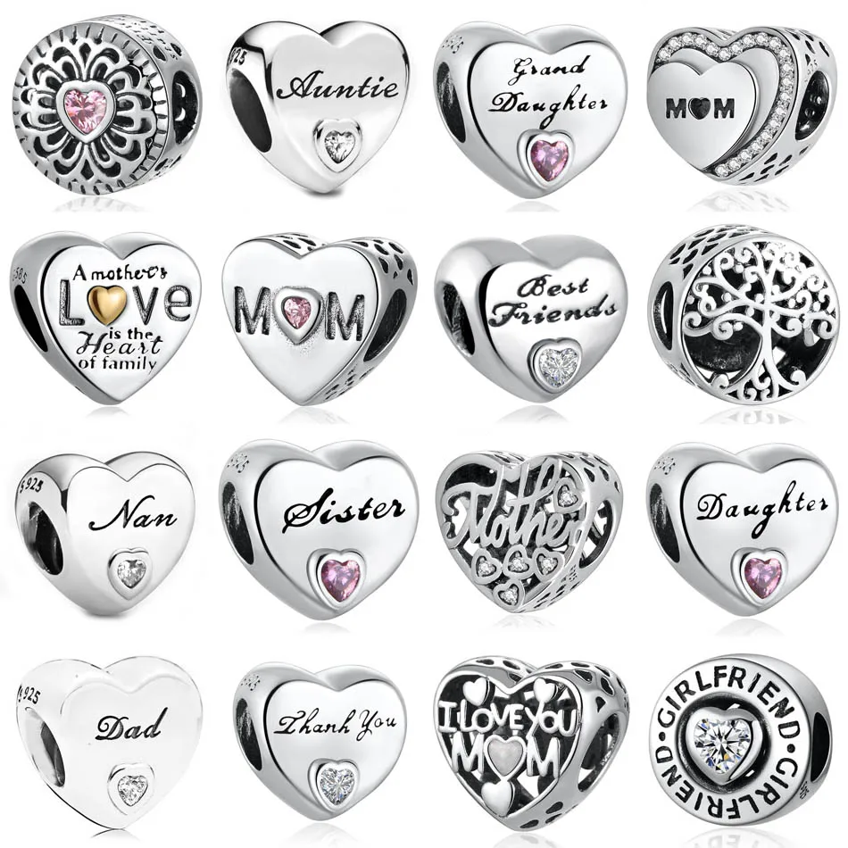 S925 Silver Bead Sister Daughter Dad Mom Mother Friends Family Tree Thank you Charms fit Lady Bracelet Bangle | Украшения и