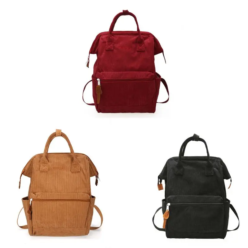 

Women Corduroy Travel Backpack Solid Color Rucksack Laptop Book Schoolbag Shoulder Bag for Teenage Gir