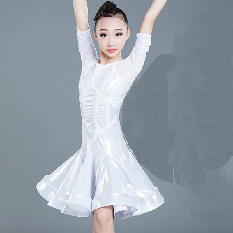 Платье для латинских танцев; белое платье для девочек со средним рукавом для соревнований; платье для танца румбы, ча, ча, самбы, сальсы; детская одежда для выступлений; DN3881