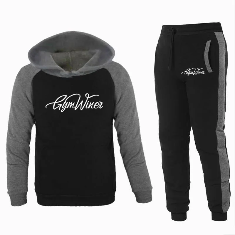 

Brand Clothing Men's Casual Sweatshirts Pullover Cotton Men tracksuit Hoodies Two Piece +Pants gym winer hombre sportswear