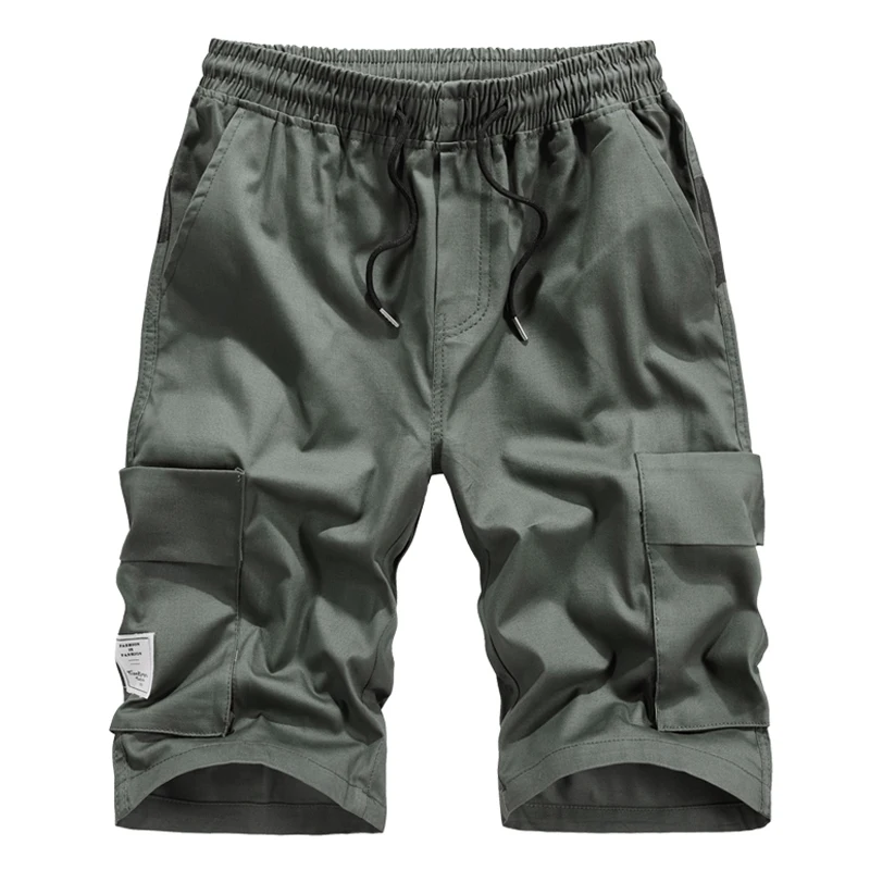 Men's Summer Casual Fashion Solid Color Tooling Shorts Loose Straight Khaki Army Green Black Men's Sports Shorts Asian Size
