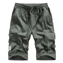 Men's Summer Casual Fashion Solid Color Tooling Shorts Loose Straight Khaki Army Green Black Men's Sports Shorts Asian Size