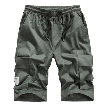 

Men's Summer Casual Fashion Solid Color Tooling Shorts Loose Straight Khaki Army Green Black Men's Sports Shorts Asian Size