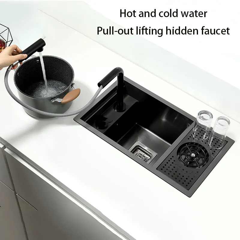 Kitchen Sink Hidden Kitchen sink Single bowl Bar Small Size sink Stainless Steel Balcony Concealed With cup washer Bar
