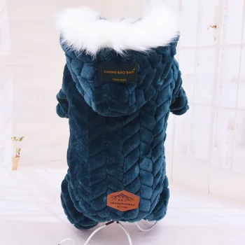 

Pet Dog Jackets Winter Warmwith Big Fur Collar And Four Legs Jumpsuit Thicken For Yorkshire Teddy Dogs Costume Puppy Clothes