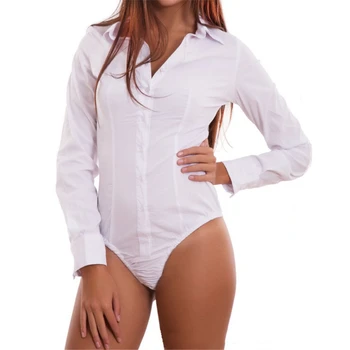 

Helisopus New Women Long Sleeve OL Bodysuit Elegant Solid V-Neck Casual Plain Bodysuit Ladies Stretch Shirt Romper Plus Size