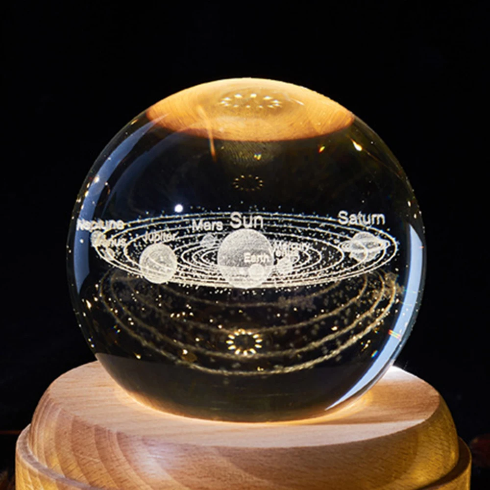 3D Crystal Ball Music Box The Moon Luminous Rotating Musical Box Ornament Led Light Universe Space Christmas Birthday Gifts 4