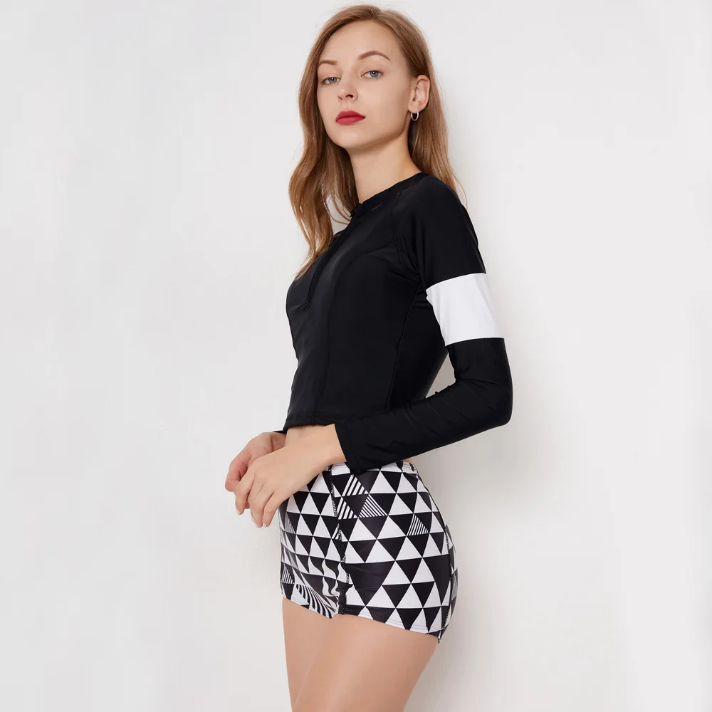 

2019 Europe And America Long Sleeve Wetsuit Sports Split Type Boxer High-waisted Bikini WOMEN'S Swimsuit Hot Springs Slimming Sw