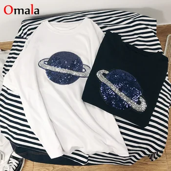 

summer fashion Sequin T-shirts Women Short Sleeve O-neck girl Tees Korean Loose t shirt Harajuku ulzzang Leisure black white top