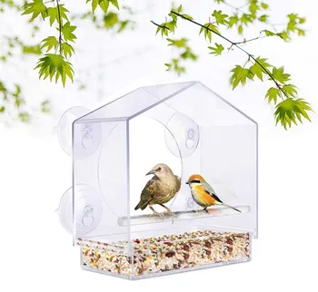 

Acrylic Window With Strong Suction Cup Birdhouse Feed Bird Pet Feeder Clear household accessories 2019 new arrivals best selling