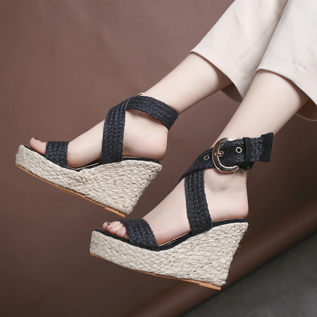 

Wedges Shoes For Women High Heels Sandals Summer Shoes 2019 Gladiator Chaussures Femme Platform Sandalias mujer 2019 Linen Soles