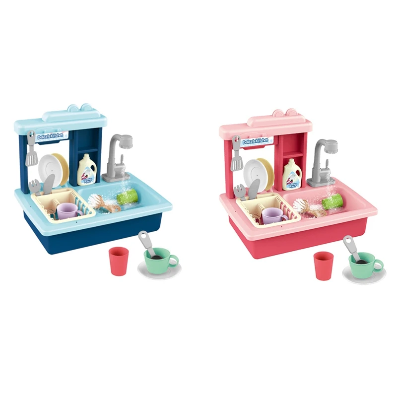 

Kids Pretend Play Kitchen Toys Simulation Electric Dishwasher Play Sink Toy with Dishes Toddler Kitchen Playset