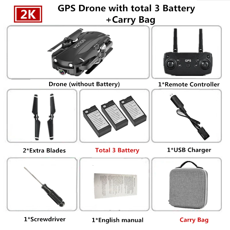 Радиоуправляемый Дрон с GPS с 2K Ультра HD камерой складной Квадрокоптер с 90 градусов электрической регулировкой камера Вертолет игрушки VS F11 SG906 - Цвет: Black-Carry Bag-3