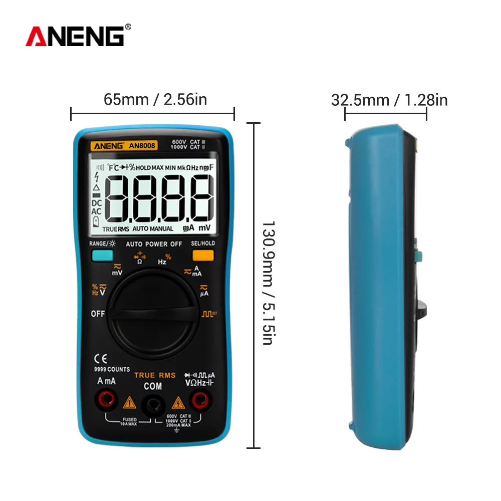 ANENG AN8008 Профессиональный цифровой мультиметр-транзистор тест er Электрический измеритель AC/DC Вольт Ампер Ом Емкость Частота Диод тест