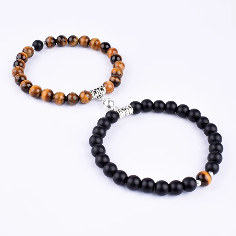 Fashion 2pcs/set Natural Stone Beads Yoga Bracelet For Lovers Distance Magnet Couple Bracelets Healing Friendship Jewelry
