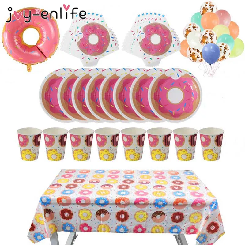 

Donut Party Plate Cup Napkins Tablecloth Banner 1st Birthday Party Decoration Girl Baby Shower Disposable Tableware Set Supplies