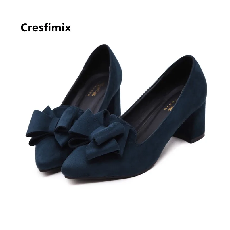 Женские туфли на высоком каблуке Cresfimix темно-синие классические без застежек