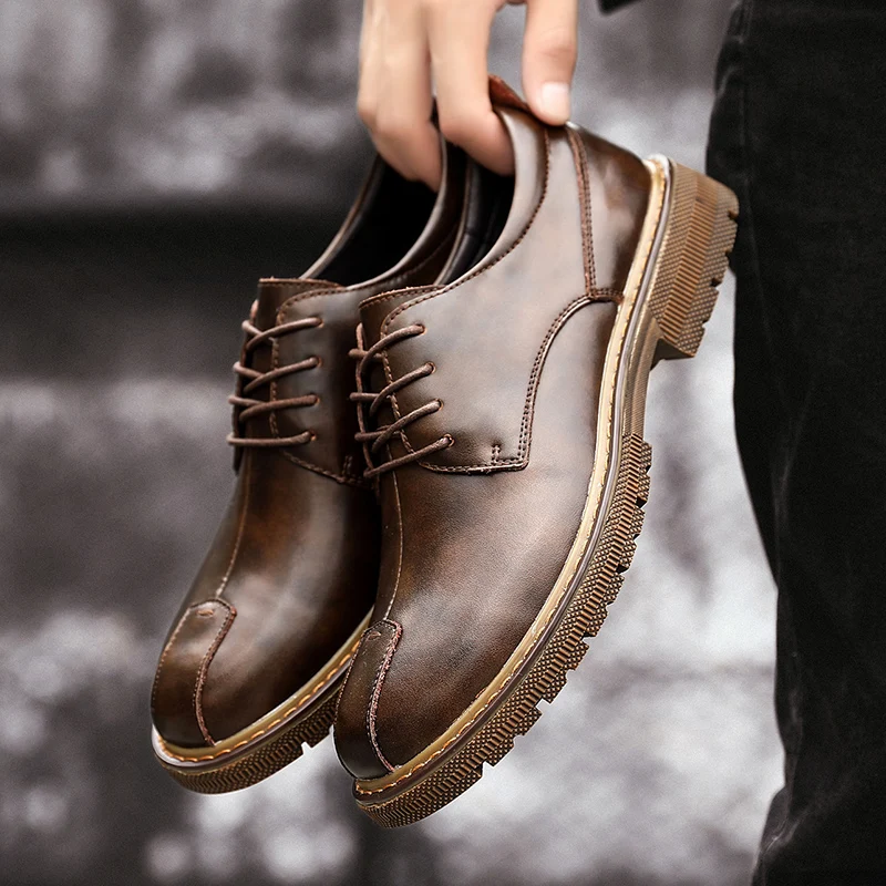 Retro Men Oxfords Formal Men's Genuine Leather Shoes Business Man Wedding Brogue Lace Up Soft Male Footwear Flat | Обувь