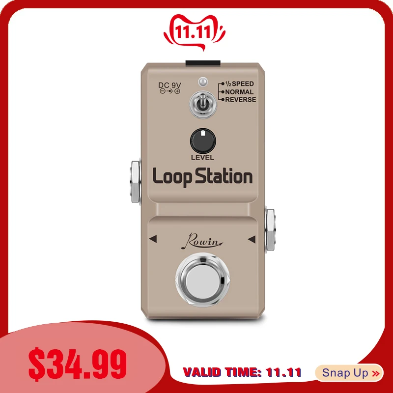 

Rowin Loop Station Looper Effects Pedal Unlimited Overdubs 10 Minutes of Looping, 1/2 time, and Reverse