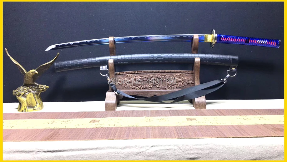 Carry Handy Straps Sheath Japanese Samurai Sword Katana Full Tang Blue 1090Carbon Steel Sharp Handmade Asian Knife Saber