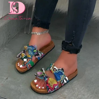 

Dora Tasia 2020 New Fashion Women Slides Peep Toe Med Heels Butterfly-knot Slippers Summer Outside Women Shoes
