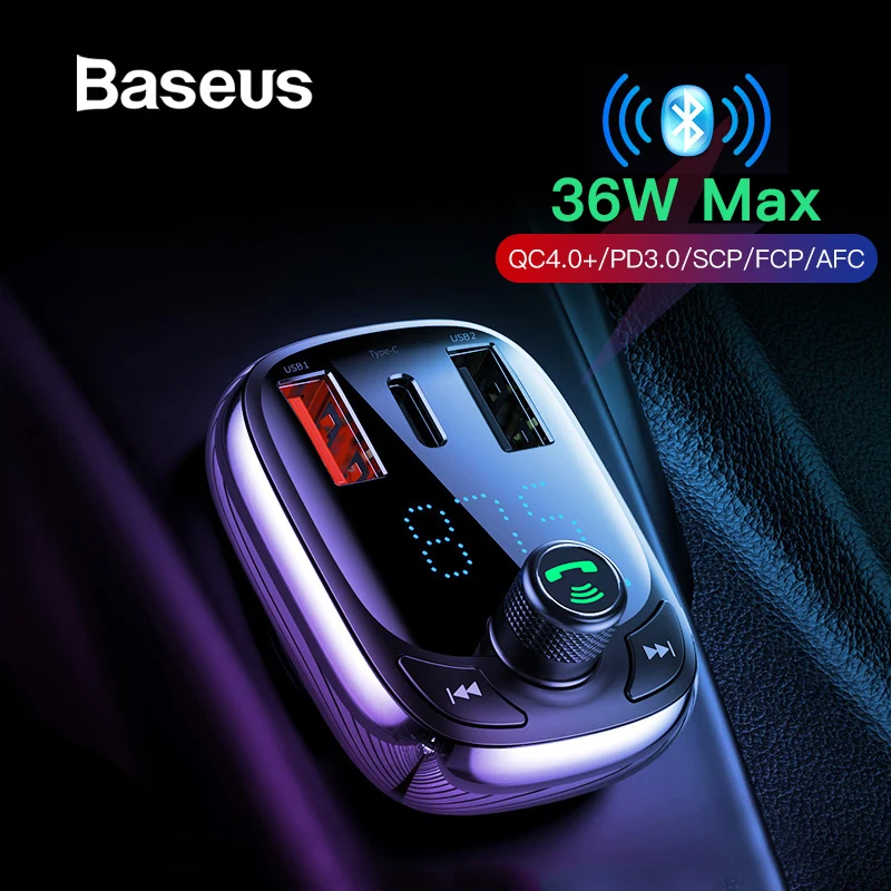 Baseus Quick Charge 4,0 автомобильное зарядное устройство для телефона fm-передатчик Bluetooth автомобильный аудио-mp3-плеер быстрое двойное USB Автомобильное зарядное устройство для телефона