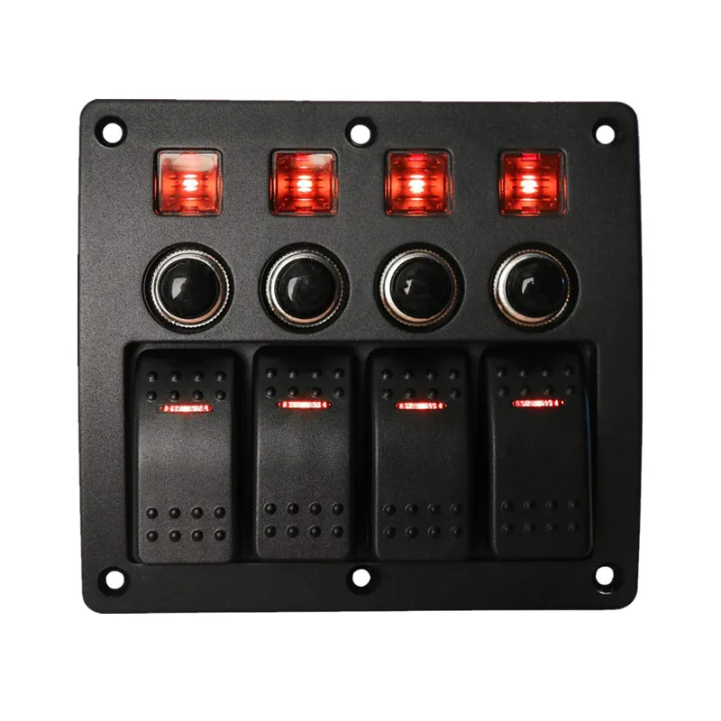 Multi-Colored 4-Gang LED Rocker Switch Panel for Vehicles and Marine Applications