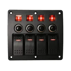 Multi - Colored 4 - Gang LED Rocker Switch Panel for Vehicles and Marine Applications (Blue 4 Gang)