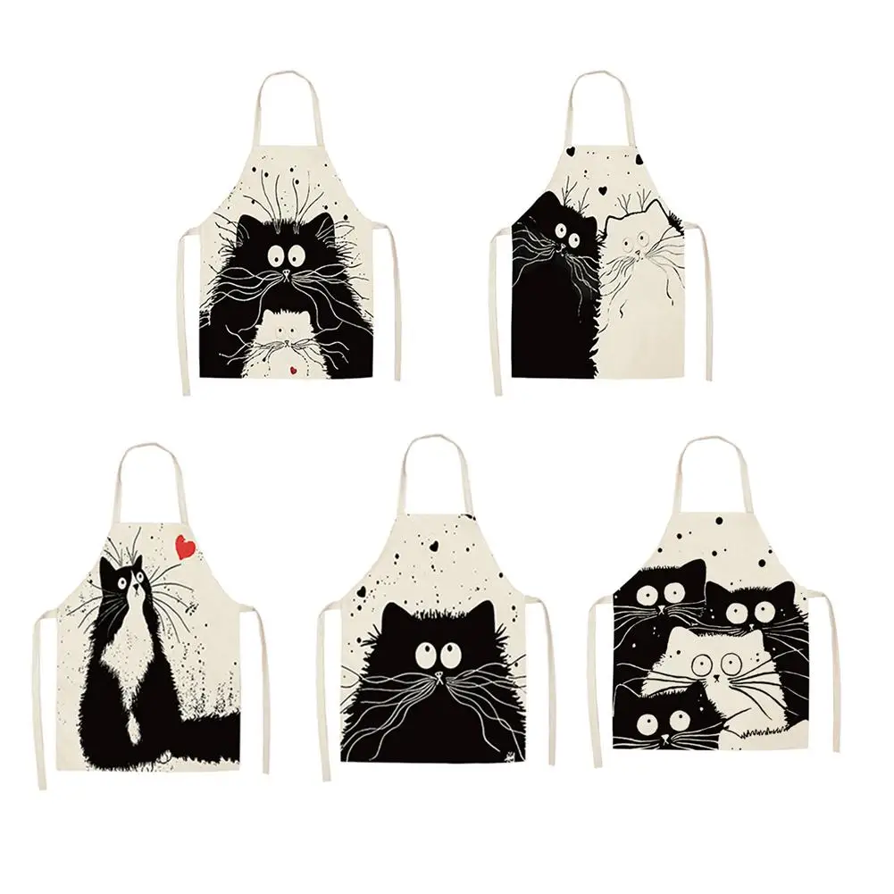 

Kitchen Apron Funny Dog Bulldog Cat Printed Sleeveless Cotton Linen Aprons For Men Women Home Cleaning Tools 55x68cm