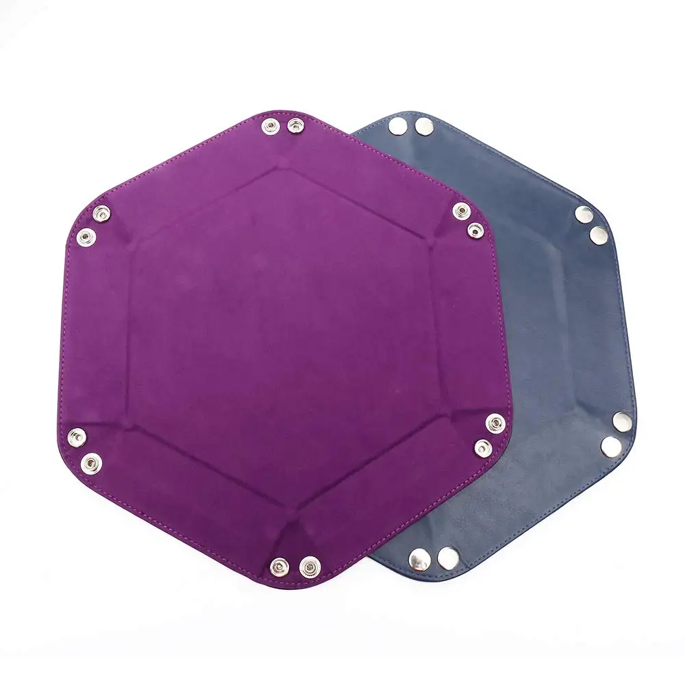 XRHYY Rolling Folding Hexagon Dice Game Storage Tray Holder For RPG DND Dice Games Double Sided Thick PU Leather&Velvet Mat