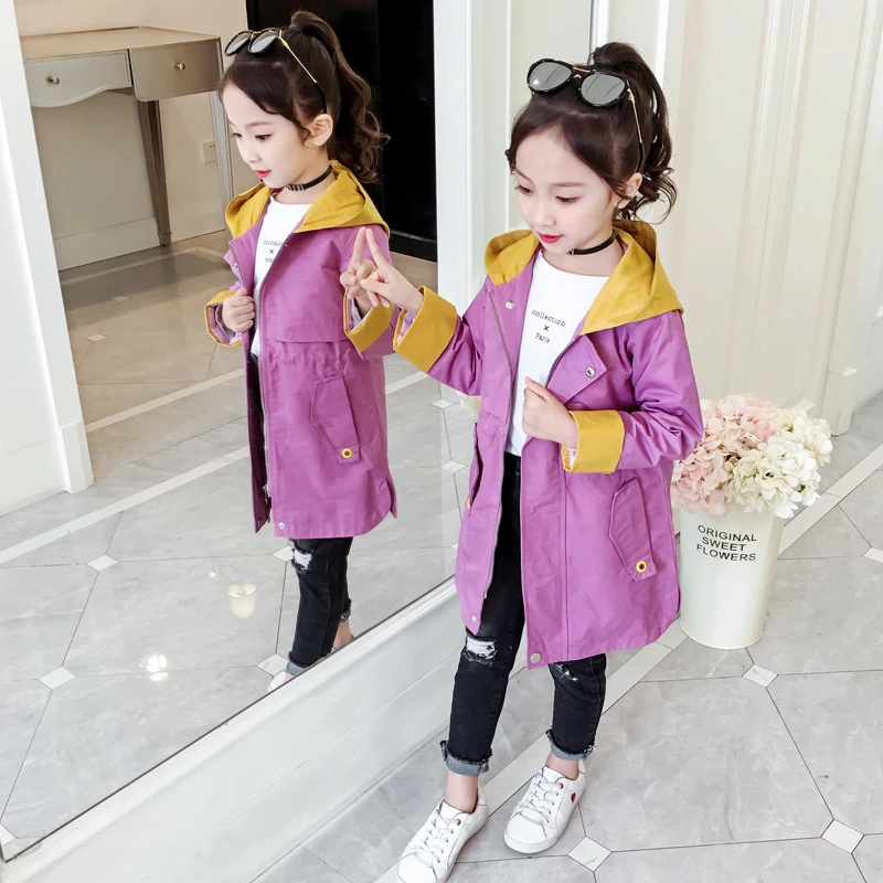 Candy Girls Windbreakers Casual Loose Hooded Kids Long Coats Jackets Cotton Fashion Girls Outwear Vestidos for 6 8 10 12 Years