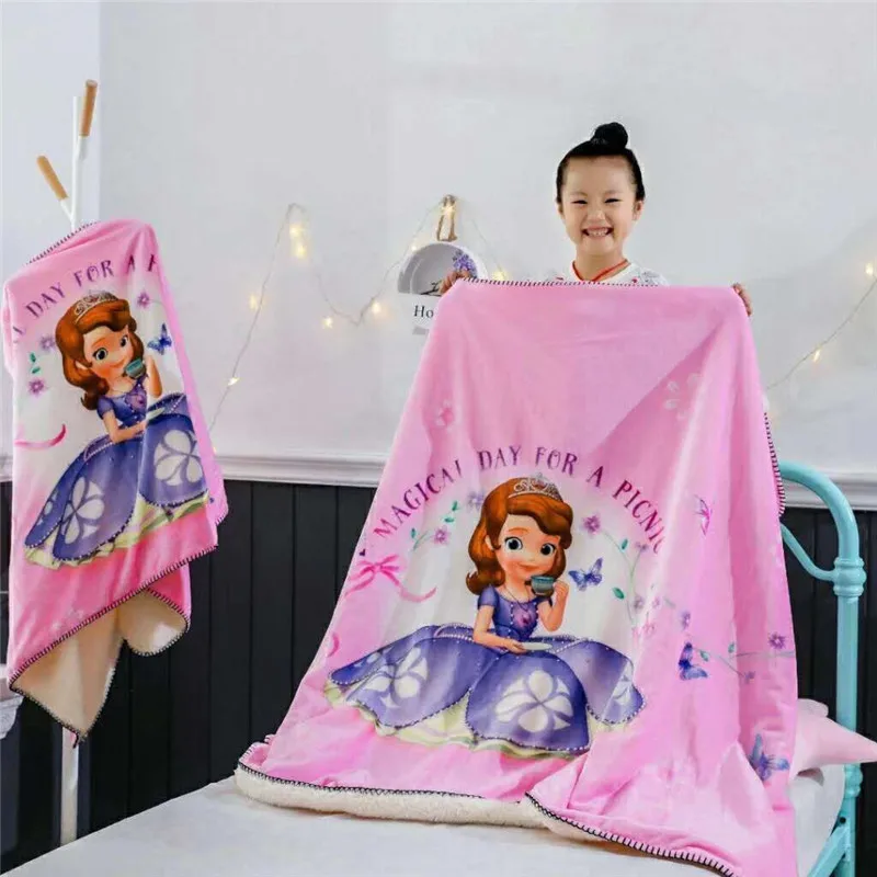 Детское утолщенное одеяло из овчины с изображением Диснея Софии, весеннее и осеннее зимнее одеяло для детского сада и сна, Подарочные простыни