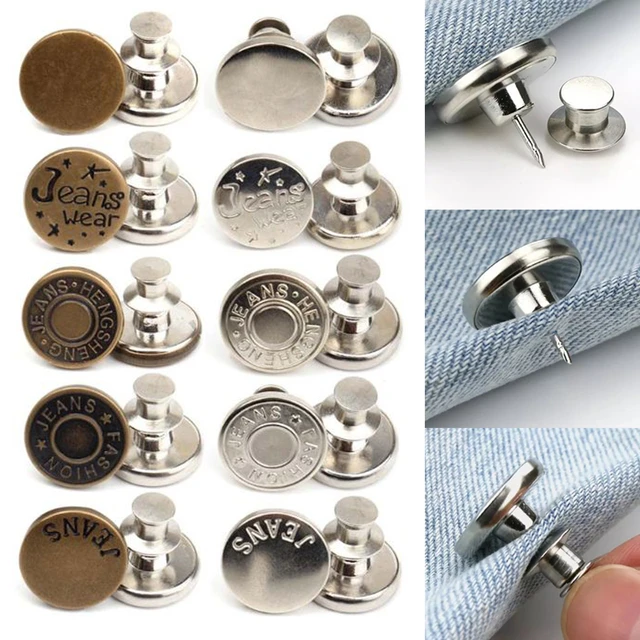 12 Sets Adjustable Buttons for Jeans, 20mm No Sew Instant Metal