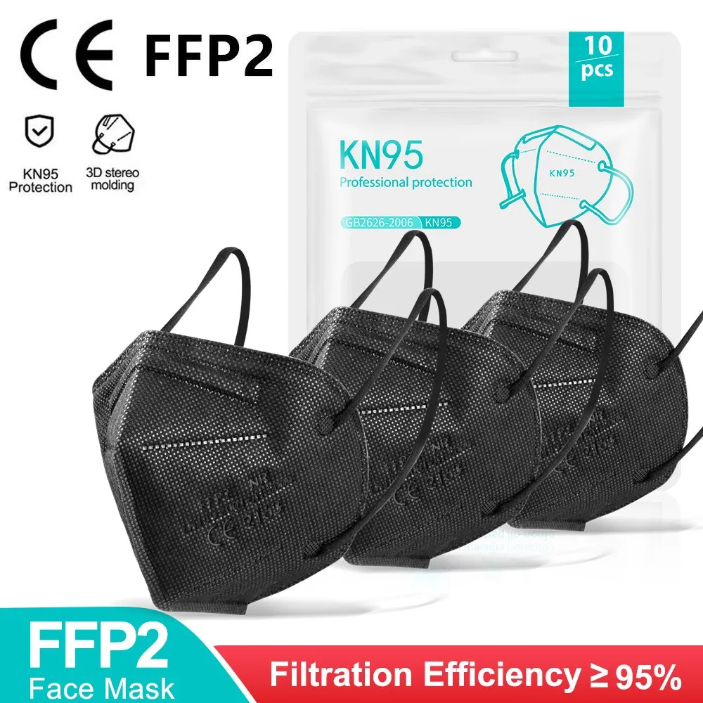 Mascarilla FFP2 KN95 de 5 capas para adultos, máscara filtro facial protectora ffp2mascarilla negra FPP2 KN95 ffp2reutilizable