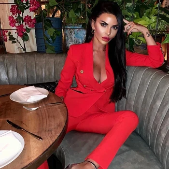 

ADYCE 2020 New Winter Red Celebrity Evening Runway Party 2 Two Pieces Set Sexy V Neck Long Sleeve Pink Coat & Pants Club Sets