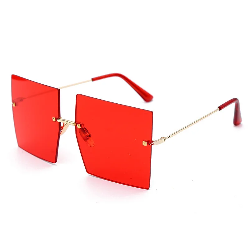 C5 Red Oversized Square Sunglasses Women New Luxury Brand Fashion Flat Top Candy Color Red Blue Shades Men Rimless Eyewear Gafas - Цвет линз: C5 Red