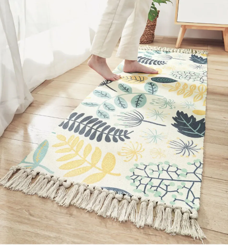 Cotton Kilim Tassel Soft Carpets For Living Room Bedroom Kid Room Home Carpet Floor Door Mat Simple Nordic Style Decorate Rugs