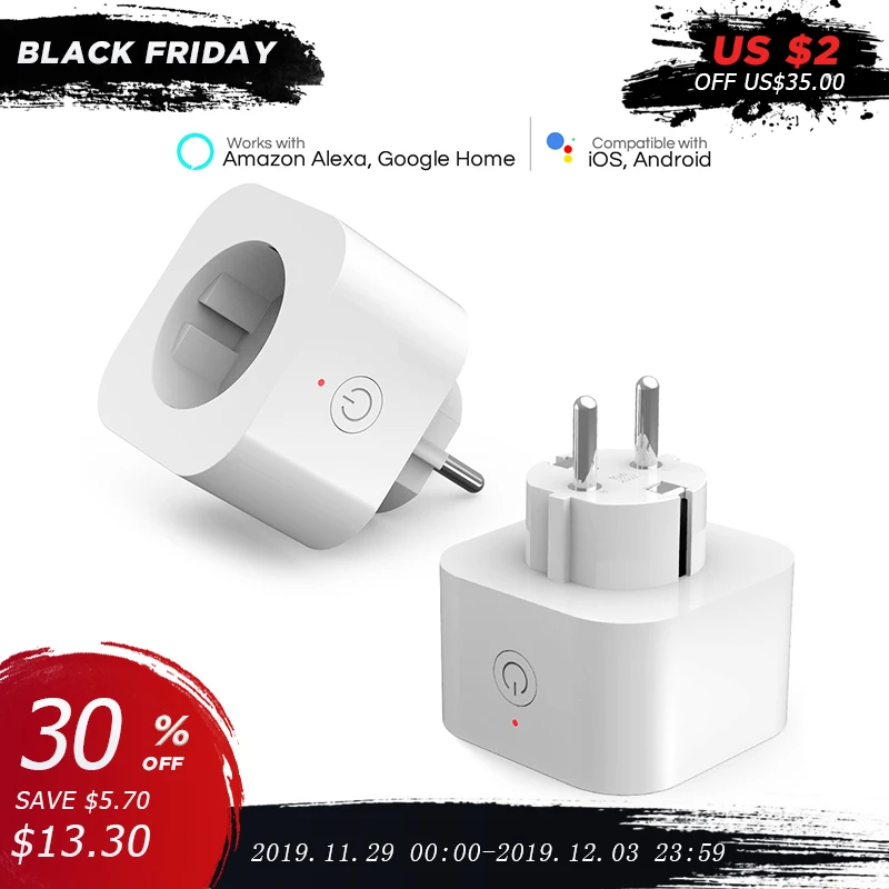 

2PCS Elelight WiFi Smart Socket Remote Control Outlet Socket Smart Plug Electrical Wall Sockets EU Universal Electric Socket