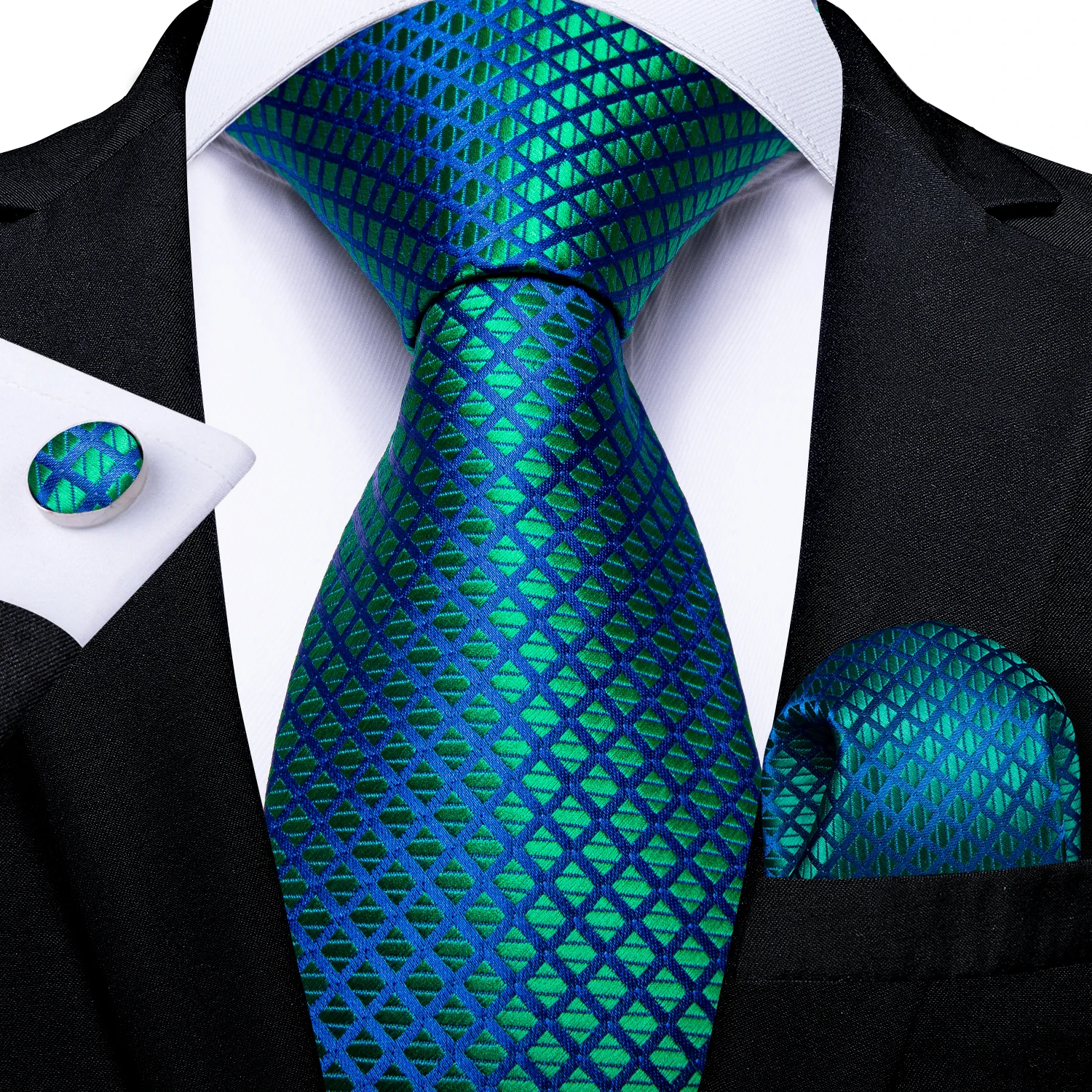 Neck Tie DiBanGu Men Teal Blue Paisley Designer Silk Wedding Tie Hanky Cufflink Set Business Party neck tie