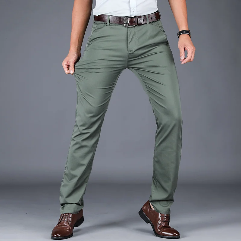 

2020 Fashion Male Straight Fit Smart Casual Business Men's Green PantsTrousers Solid Slim Brand Quality Trousers Man temperament