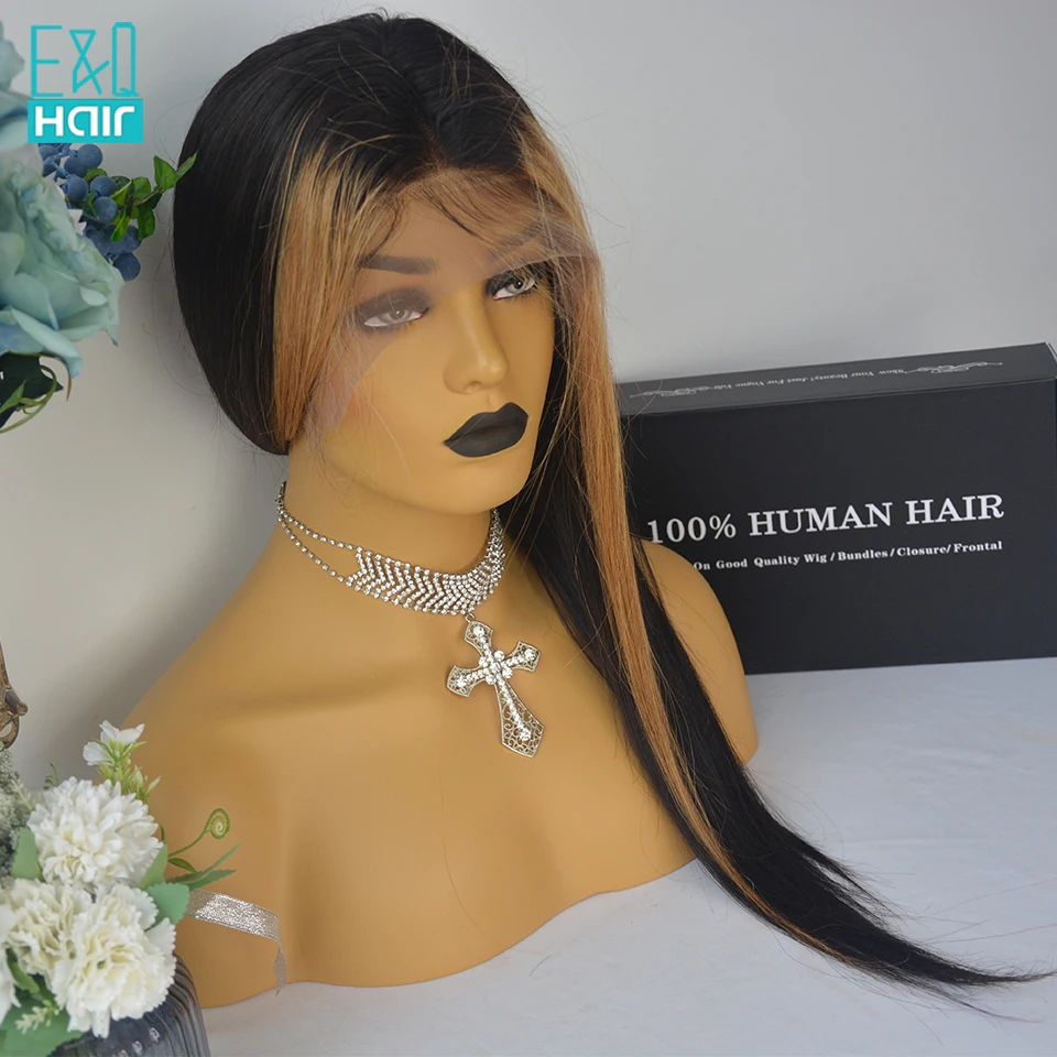 Медовый блонд Выделите прямые 13x4 кружевные передние человеческие волосы парики Омбре цветные бразильские волосы remy парик 130 Плотность