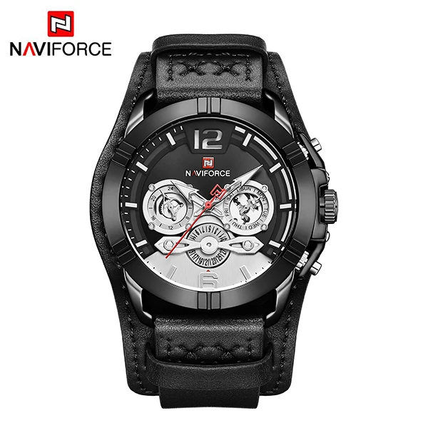 Naviforce мужские часы, кожа, армейские, Ретро стиль, стимпанк, спортивные мужские кварцевые часы, наручные часы с датой, Hodinky Relojes Hombre - Цвет: BWB