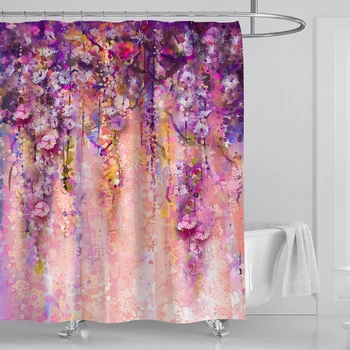 

Flower Waterproof Shower Curtain Waterproof Polyester Fabric Bath Bathing Bathroom Curtains With 12 Hooks For Home Decorations